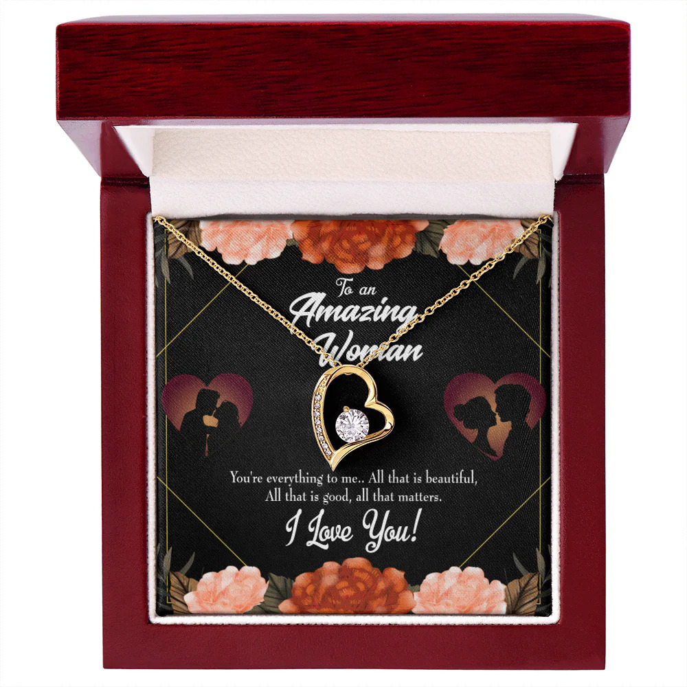 Wife Love and Friend Forever Love CZ Heart Necklace Yellow Gold Luxury Box